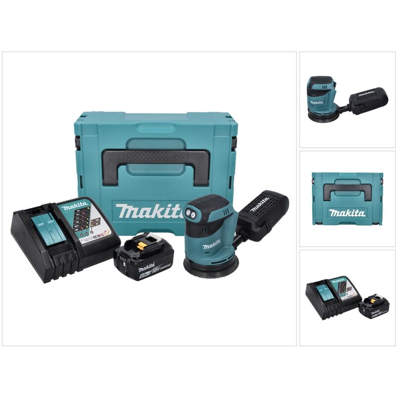 foto del prodotto makita dbo 180 rg1j levigatrice orbitale a batteria 18 v 125 mm 1x batteria 6,0 ah caricabatterie makpac