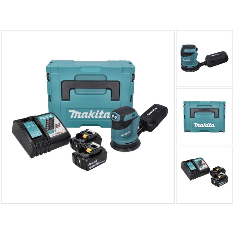 foto del prodotto makita dbo 180 rgj levigatrice orbitale a batteria 18 v 125 mm 2x batterie 6,0 ah caricatore makpac