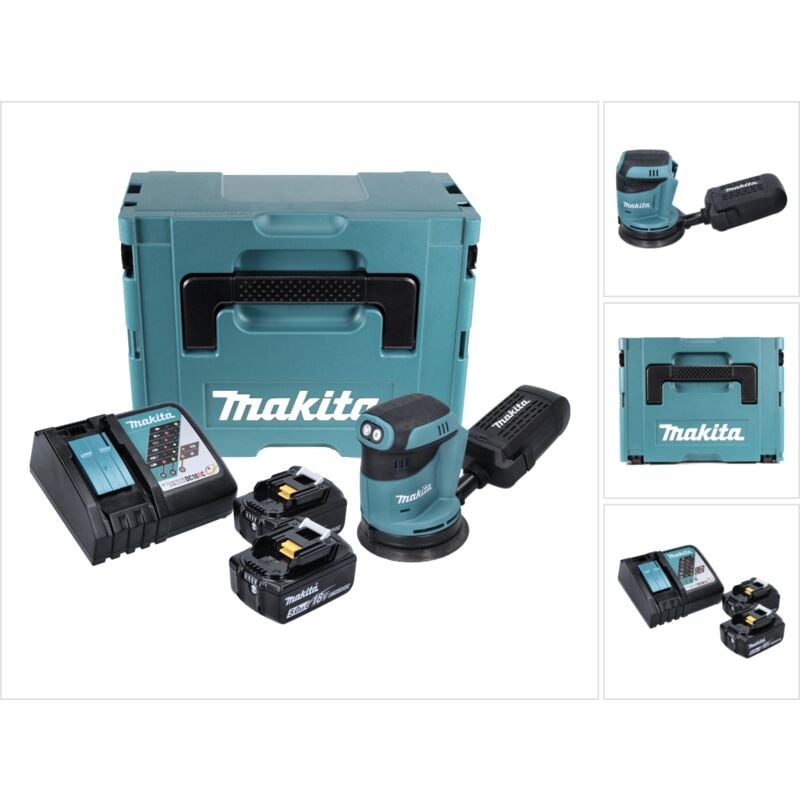 foto del prodotto makita dbo 180 rtj levigatrice orbitale a batteria 18v 2x batterie 5,0ah caricabatterie valigetta