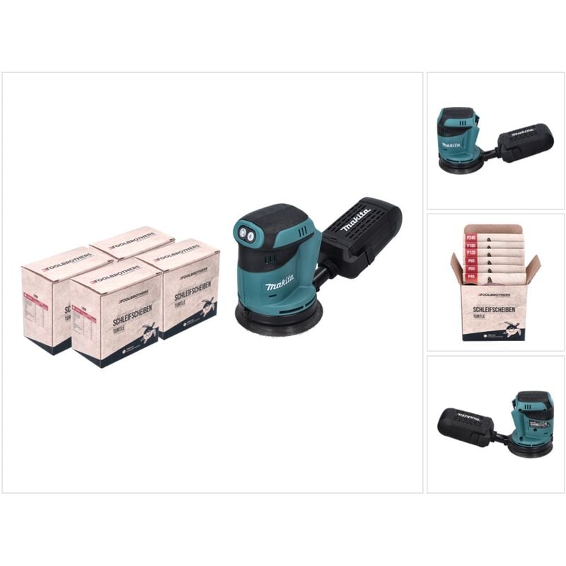 foto del prodotto makita dbo 180 z levigatrice eccentrica a batteria 18 v 125 mm 4x set di levigatura toolbrothers turtle senza batteria, senza caricabatterie