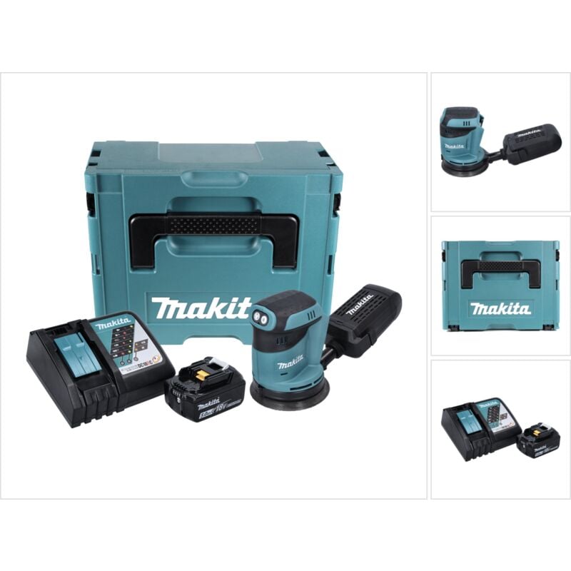 foto del prodotto makita dbo180rt1j levigatrice eccentrica a batteria 125mm 18v 1x batteria 5.0ah caricatore valigetta makpac
