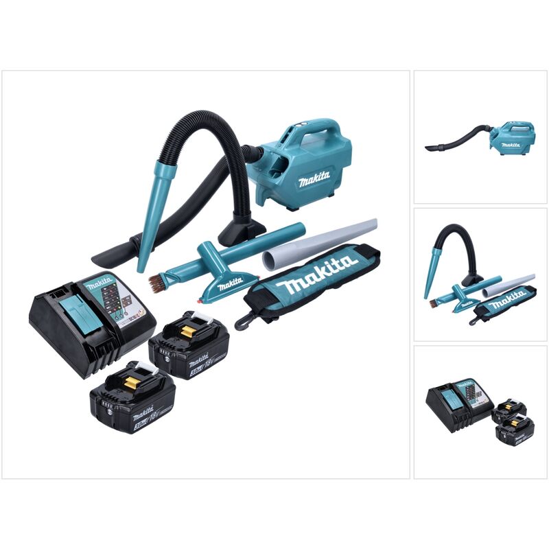foto del prodotto makita dcl 184 rf aspiratore a batteria 18 v 54 mbar 0,5 l 2x batterie 3,0 ah caricabatterie