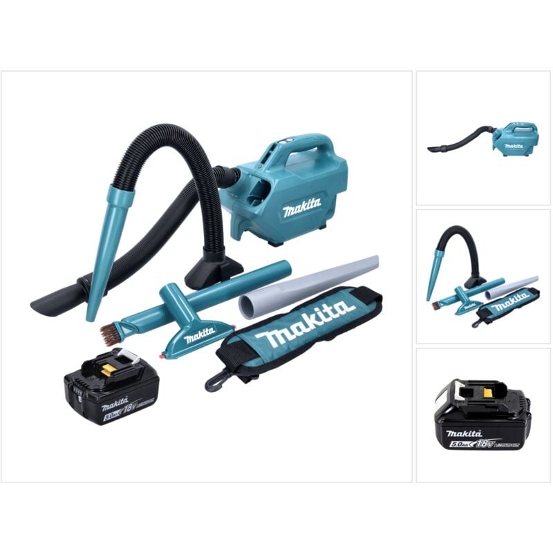 foto del prodotto makita dcl 184 t1 aspiratore a batteria 18 v 54 mbar 0,5 l 1x batteria 5,0 ah senza caricabatterie