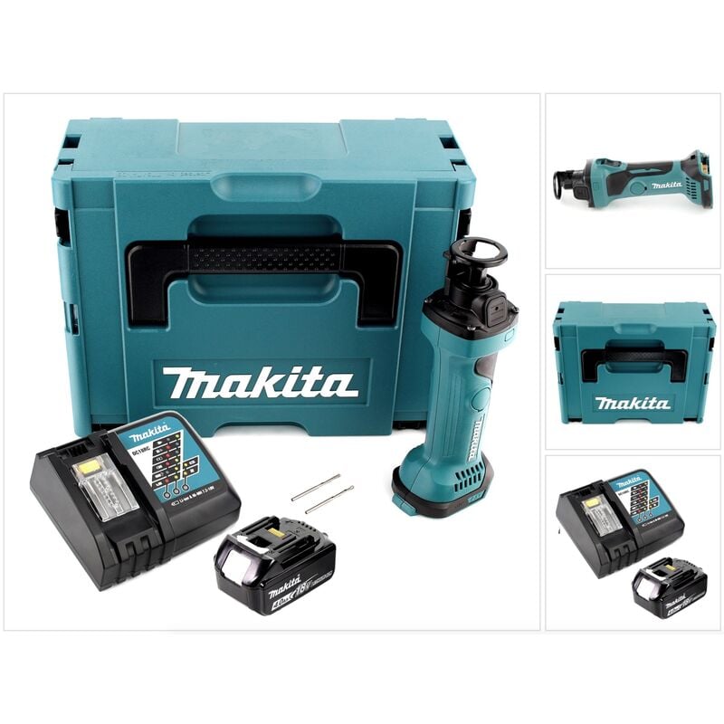 foto del prodotto makita dco 180 rm1j rifilatore per cartongesso a batteria 18 v in valigetta makpac 1x batteria 4,0 ah caricabatterie dc 18 rc