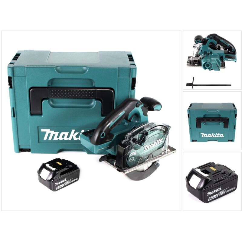 foto del prodotto makita dcs 553 g1j sega circolare a batteria per metallo 18v 150 mm brushelss 1x batteria 6,0ah makpac senza caricabatterie