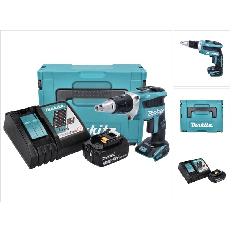 foto del prodotto makita dfs 452 rf1j 18 v avvitatore a batteria senza spazzole per cartongesso 1x batteria 3,0 ah caricatore makpac