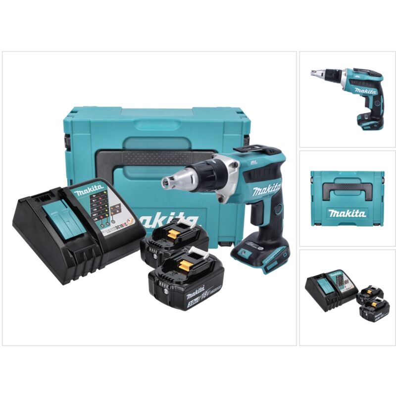 foto del prodotto makita dfs 452 rfj 18 v avvitatore a batteria senza spazzole per cartongesso 2 batterie da 3,0 ah caricabatterie makpac