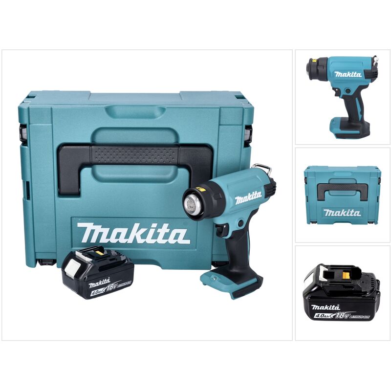 foto del prodotto makita dhg 180 m1j pistola ad aria calda a batteria 18 v 550 c 1x batteria 4,0 ah makpac senza kit di ricarica