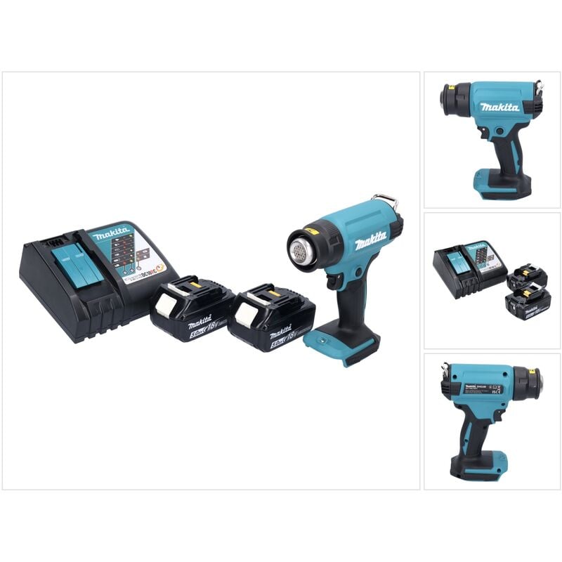 foto del prodotto makita dhg 180 rt pistola ad aria calda a batteria 550 c 18v 2x batterie 5.0ah senza caricabatterie