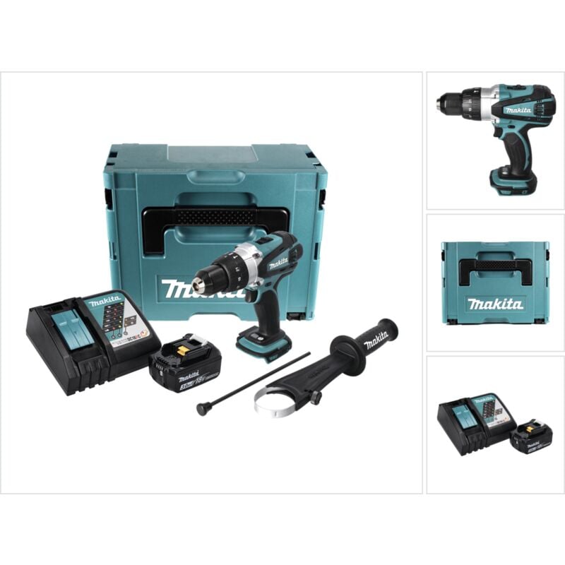 foto del prodotto makita dhp 458 rf1j trapano avvitatore ad impulsi 18v 91nm a batteria in valigetta makpac 1x batteria 3,0 ah caricabatterie