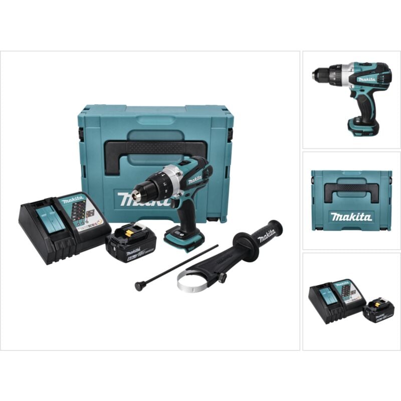 foto del prodotto makita dhp 458 rg1j 18 v 91 nm trapano a percussione a batteria 1x batteria 6,0 ah caricatore makpac