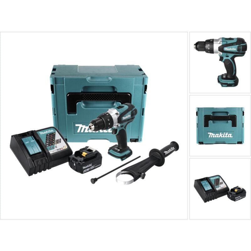 foto del prodotto makita dhp 458 rm1j trapano avvitatore con percussione a batteria 18v in valigetta makpac 1x batteria 4,0 ah caricatore