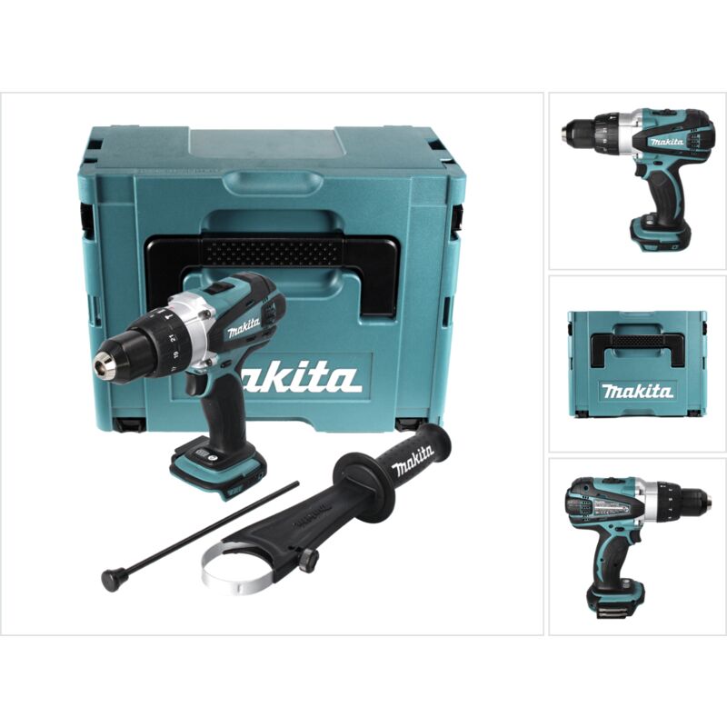 foto del prodotto makita dhp 458 zj trapano avvitatore con percussione a batteria 18v 91nm valigetta makpac senza batterie, caricabatterie