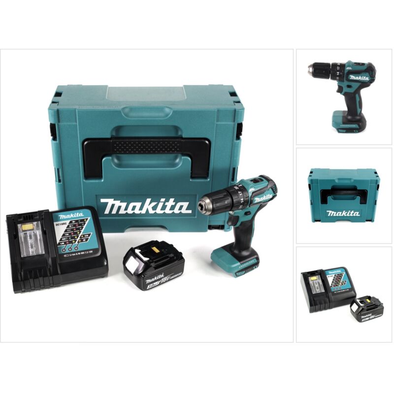 foto del prodotto makita dhp 483 rf1j trapano avvitatore a percussione brushless a batteria 18 v in valigetta makpac 1x batteria 3,0 ah caricatore rapido