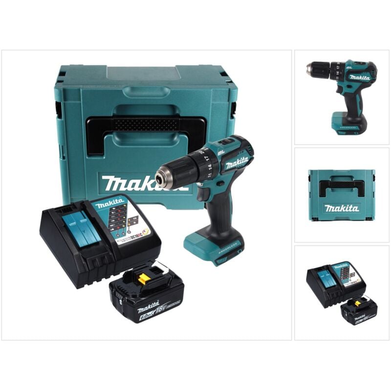 foto del prodotto makita dhp 483 rg1j trapano avvitatore a percussione a batteria 18 v 40 nm 1x batteria 6,0 ah caricatore valigetta makpac
