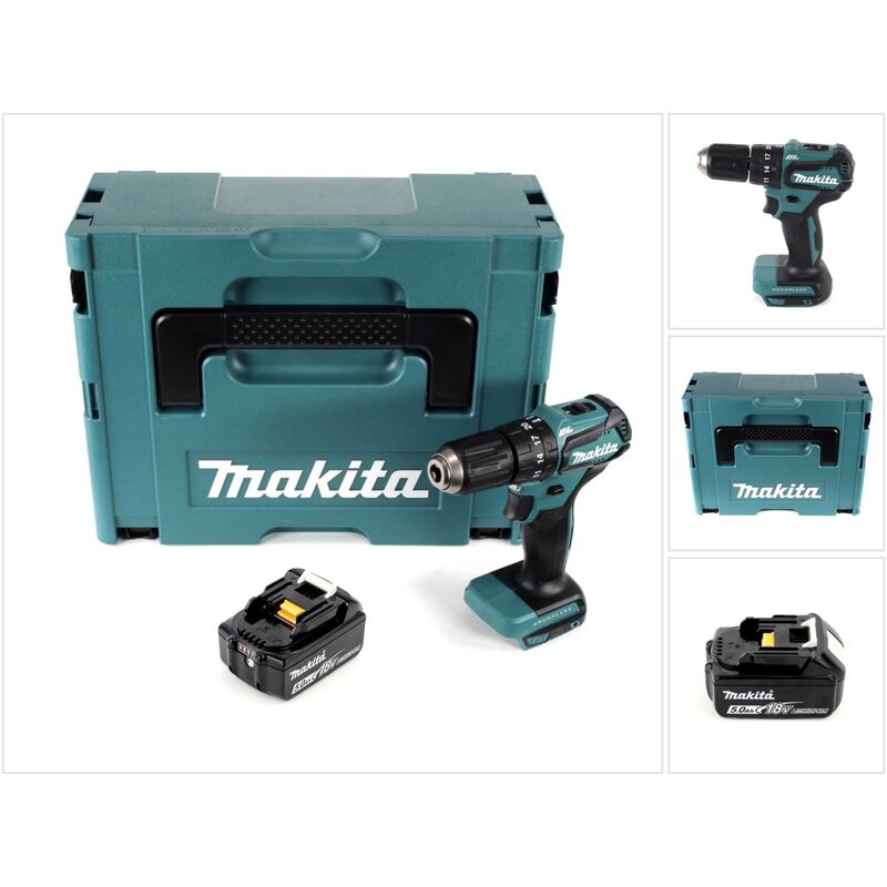 foto del prodotto makita dhp 483 t1j trapano avvitatore a percussione nero a batteria 18v 40nm 1x batteria 5,0 ah valigetta makpac senza caricabatterie