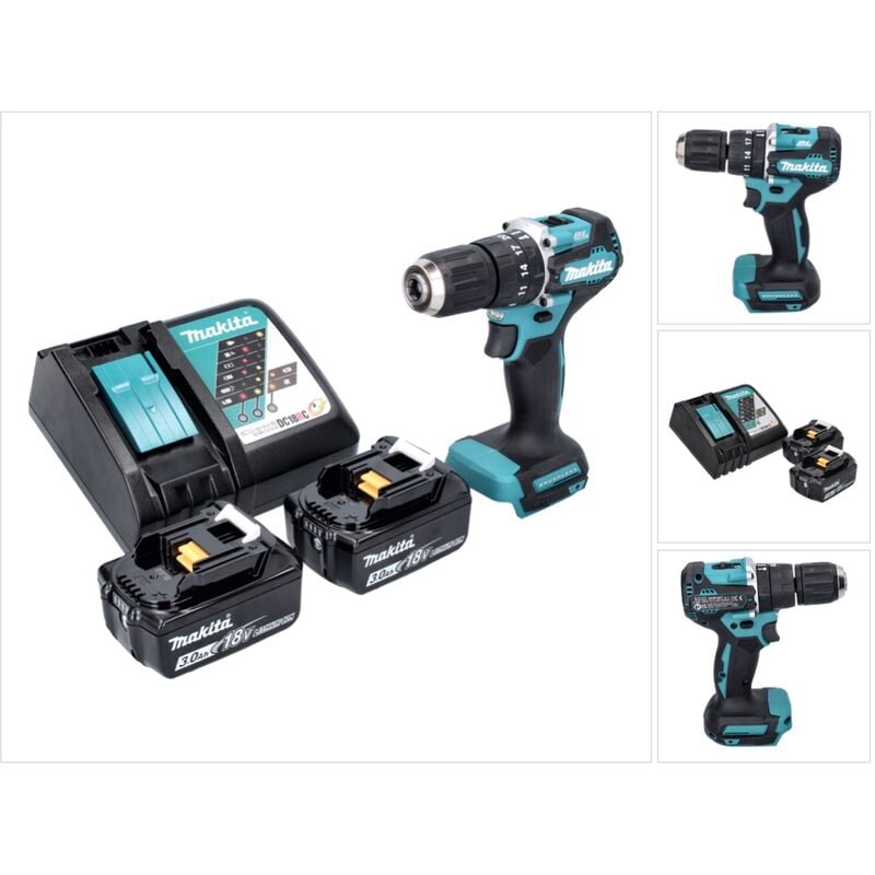 foto del prodotto makita dhp 487 rf 18 v 40 nm brushless cordless drill 2x 3.0 ah batterie caricabatterie