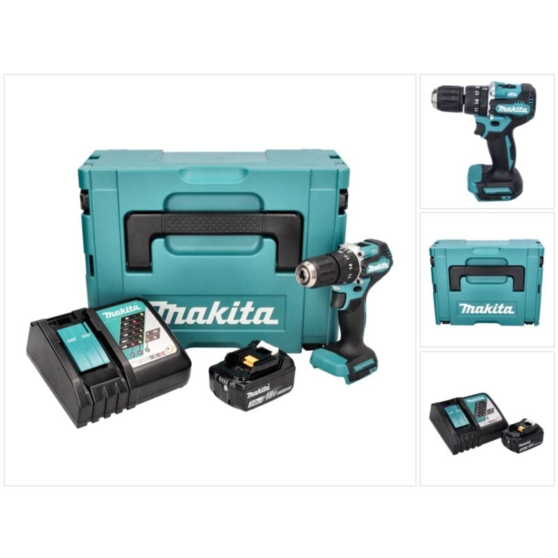 foto del prodotto makita dhp 487 rf1j 18 v 40 nm brushless cordless drill 1x 3.0 ah batteria caricabatterie makpac