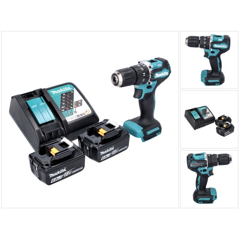 foto del prodotto makita dhp 487 rg 18 v 40 nm brushless cordless drill 2x 6.0 ah batterie caricabatterie