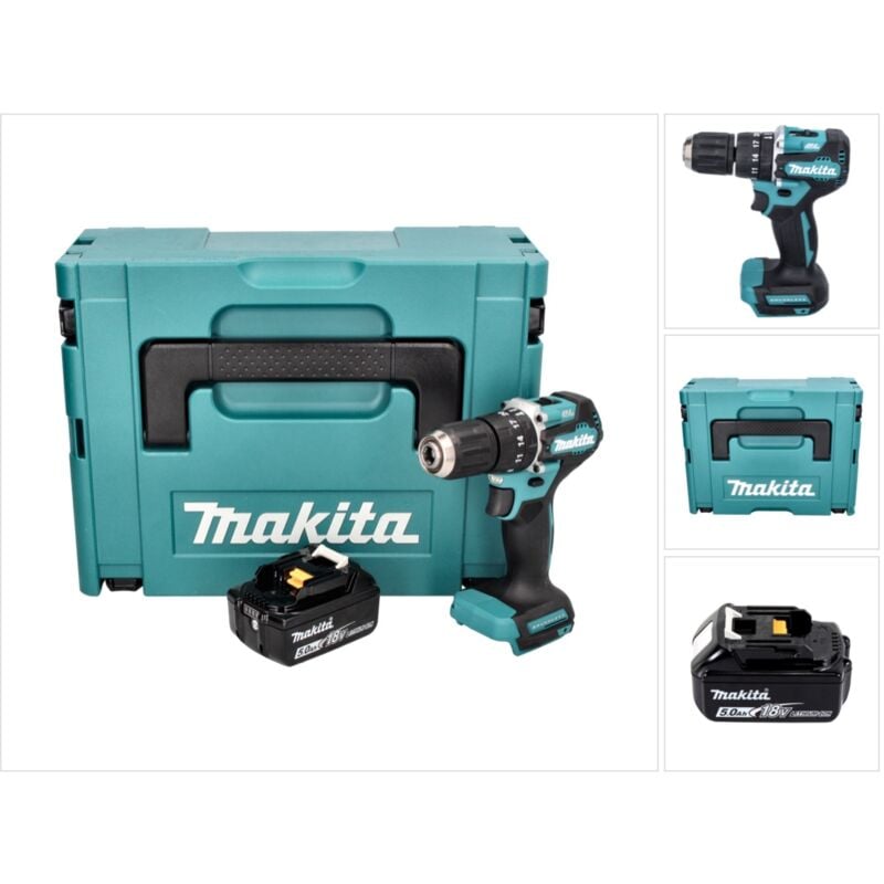 foto del prodotto makita dhp 487 t1j 18 v 40 nm brushless cordless drill 1x 5.0 ah battery makpac senza caricabatterie