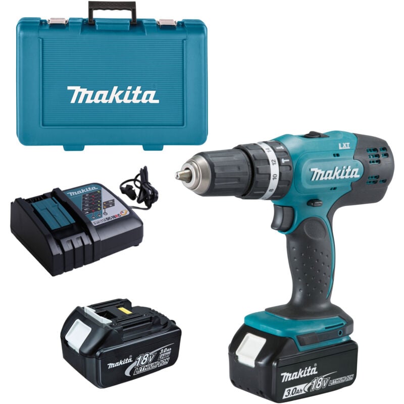 foto del prodotto makita dhp453rfe trapano avvitatore a percussione 18v 2 batterie