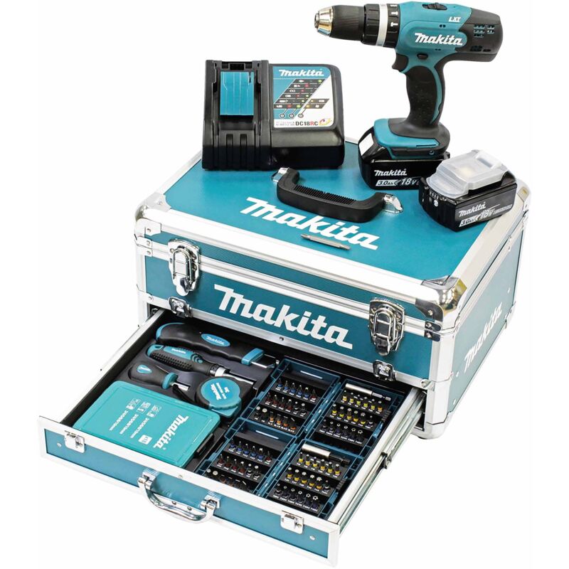 foto del prodotto makita dhp453rfx2 trapano avvitatore a percussione 18v 96 accessori