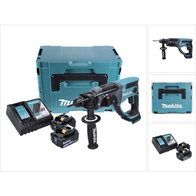 foto del prodotto makita dhr 202 rmj tassellatore a batteria 18v 2x batterie 4,0 ah caricatore valigetta makpac