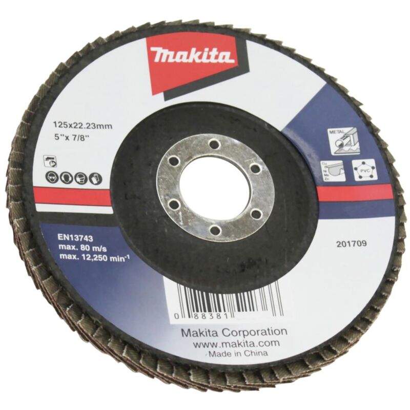 foto del prodotto makita disco lamellare 1 pz. 125 mm 22,23 mm a80 metallo, pvc, rame
