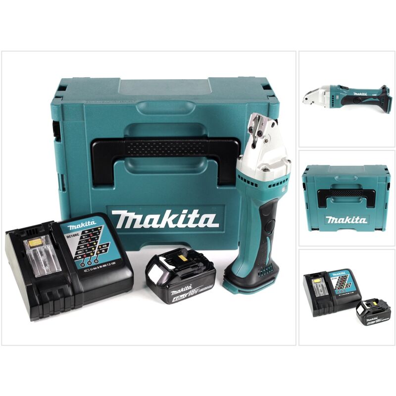 foto del prodotto makita djs 161 rm1j cesoia per metallo a batteria 18v in valigetta makpac 1x batteria 4,0 ah 1x caricabatterie makita dc 18 rc