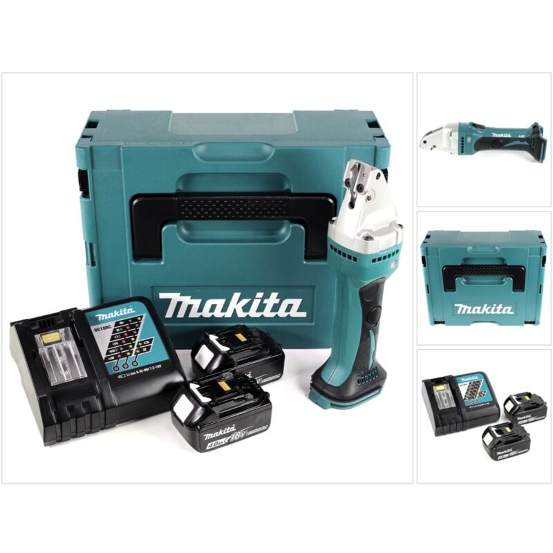 foto del prodotto makita djs 161 rmj cesoia per metallo a batteria 18v in valigetta makpac 2x batterie 4,0 ah 1x caricabatterie dc 18 rc