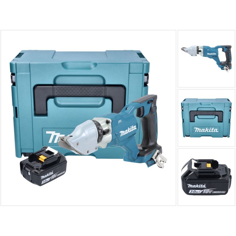foto del prodotto makita djs 200 f1j cesoie per lamiera a batteria 18 v 2,0 mm brushless 1x batteria ricaricabile 3,0 ah makpac senza caricabatterie