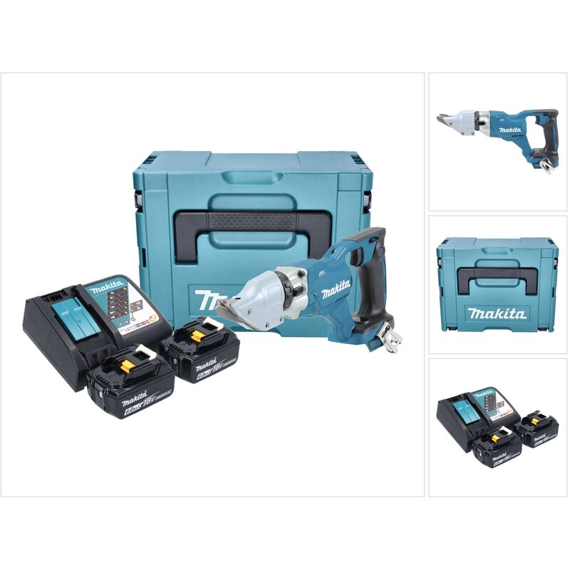 foto del prodotto makita djs 200 rgj cesoie per lamiera a batteria 18 v 2,0 mm senza spazzole 2x batteria ricaricabile 6,0 ah caricabatterie makpac