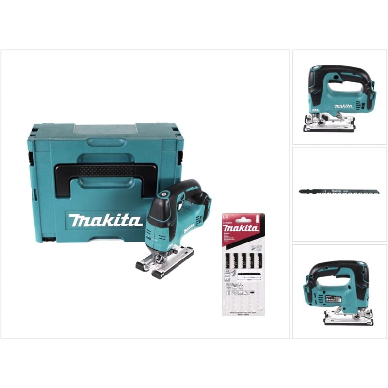 foto del prodotto makita djv 182 zj seghetto alternativo brushless a batteria 18v 26mm in valigetta makpac makita l 2 set di 5 lame da seghetto alternativo per legno