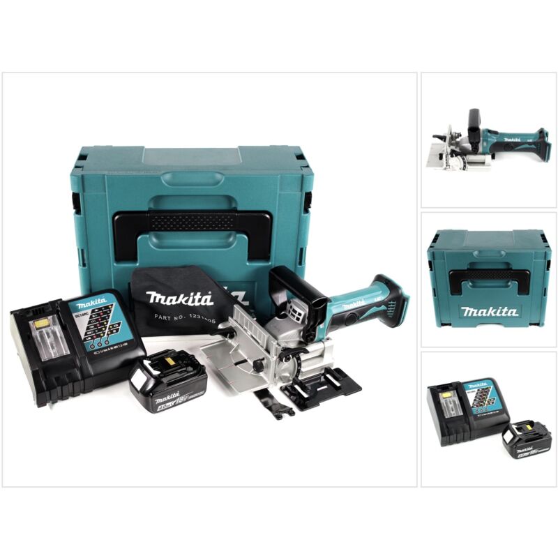 foto del prodotto makita dpj 180 rm1j fresatrice intestatrice a batteria 18v in valigetta makpac 1x batteria 4,0 ah caricabatterie