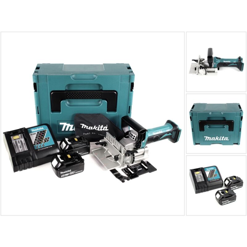 foto del prodotto makita dpj 180 rtj fresatrice intestatrice a batteria 18v in valigetta makpac 2x batterie 5,0 ah caricabatterie