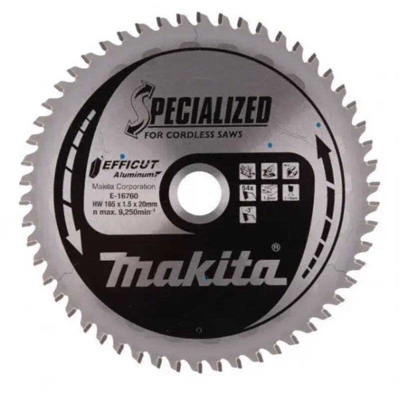 foto del prodotto makita e 16760 efficut lama tct per seghe circolari 165x20 mm per alluminio