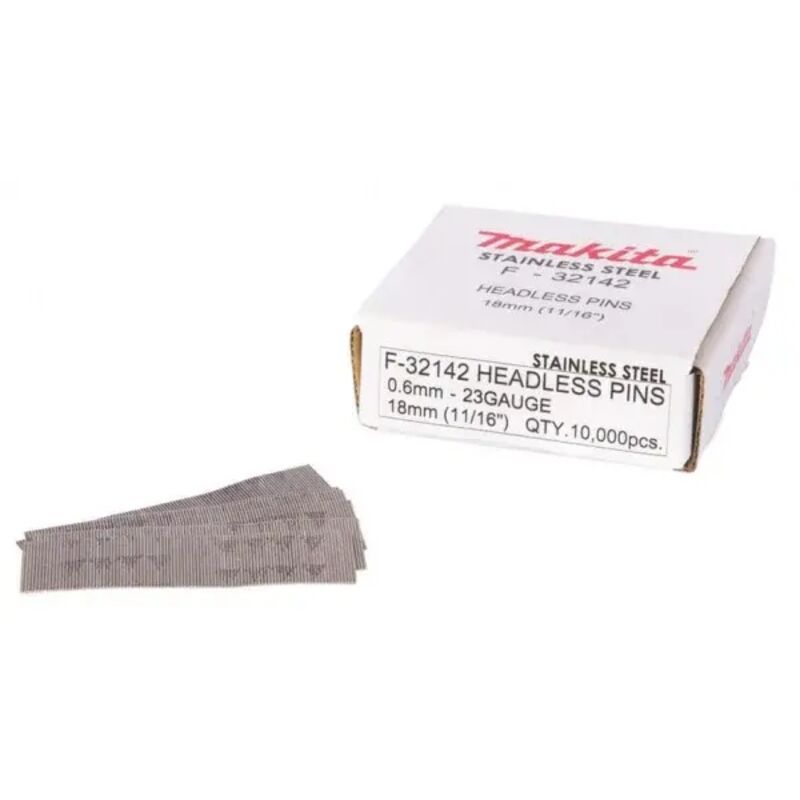 foto del prodotto makita f 32142 spilli 0,6x18 mm 23 gauge in acciaio inox 10.000 pz.