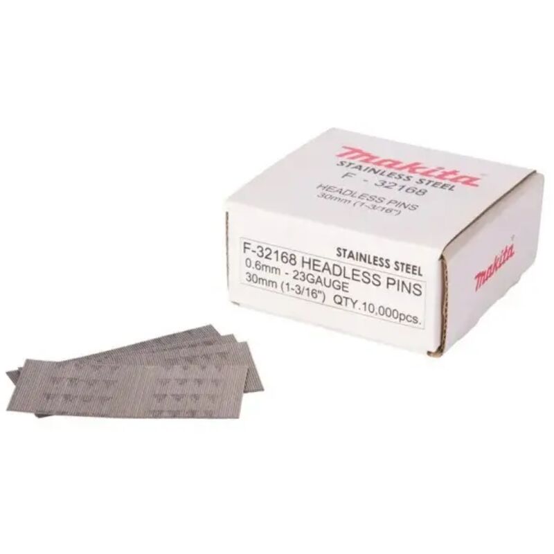 foto del prodotto makita f 32168 spilli 0,6x30 mm 23 gauge in acciaio inox 10.000 pz.
