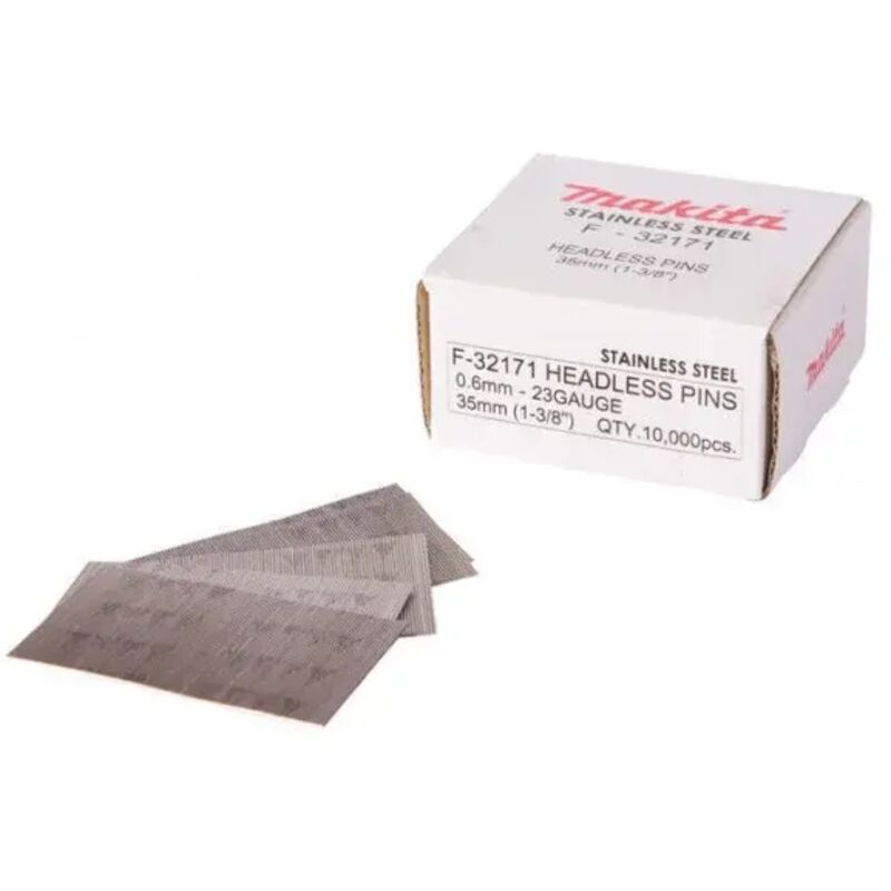 foto del prodotto makita f 32171 spilli 0,6x35 mm 23 gauge in acciaio inox 10.000 pz.