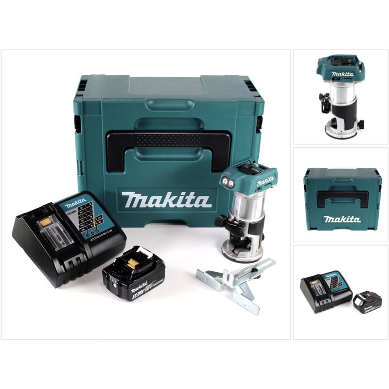foto del prodotto makita fresatrice multifunzione a batteria drt 50 rt1j senza spazzole da 18 v 1x batteria da 5,0 ah caricabatterie rapido in makpac 3