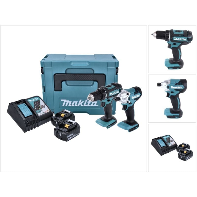 foto del prodotto makita kit combinato a batteria dlx 2339 j trapano avvitatore a batteria ddf 482 avvitatore a percussione a batteria dtd 156 2x batteria