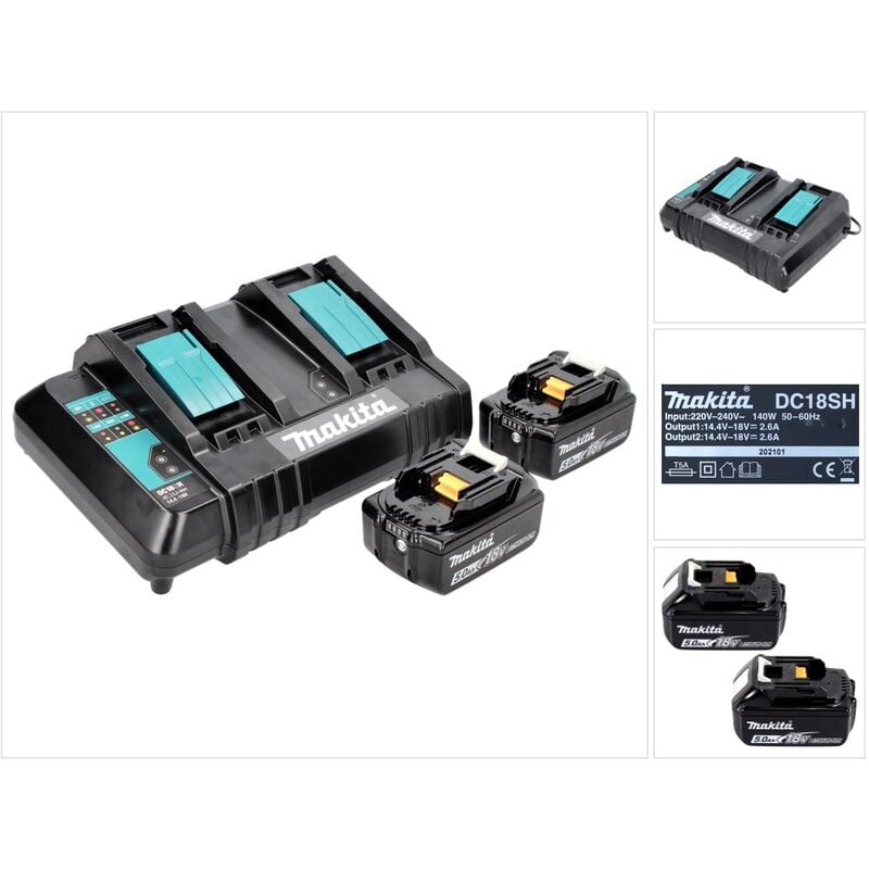 foto del prodotto makita kit di alimentazione 18 v con 2x batteria bl 1850 b 5,0 ah 197280 8 caricabatterie doppio dc 18 sh 199687 4 