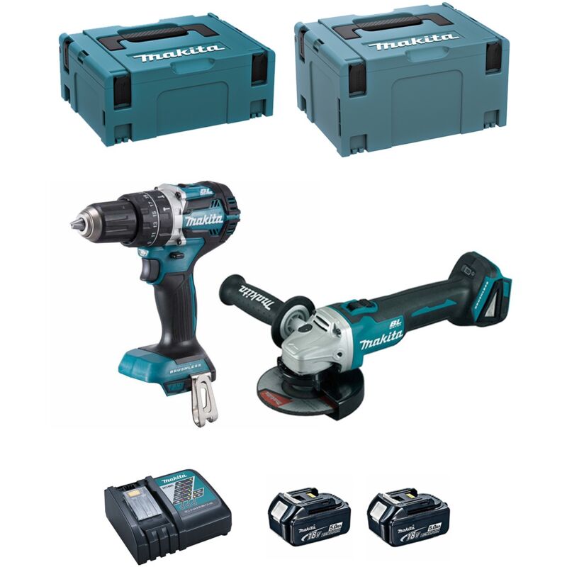 foto del prodotto makita kit dlx2210tj1 dhp484 dga506 2 x 5,0 ah dc18rc makpac 2 makpac 3 