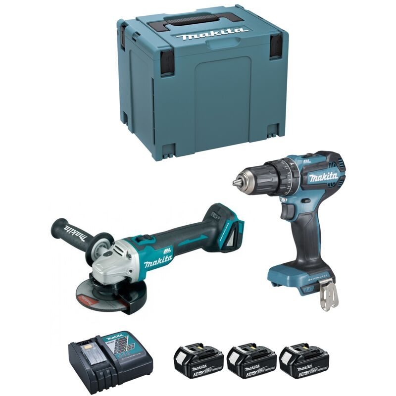 foto del prodotto makita kit dlx2334j dhp485 dga504 3 x 3,0 ah dc18rc makpac 4 