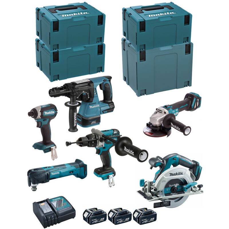 immagine 0 del prodotto makita kit dlx6085tj dhr243 dhp481 dtd153 dhs680 dga513 dtm51 3 x 5,0 ah dc18rc 3 x makpac 3 makpac 4 