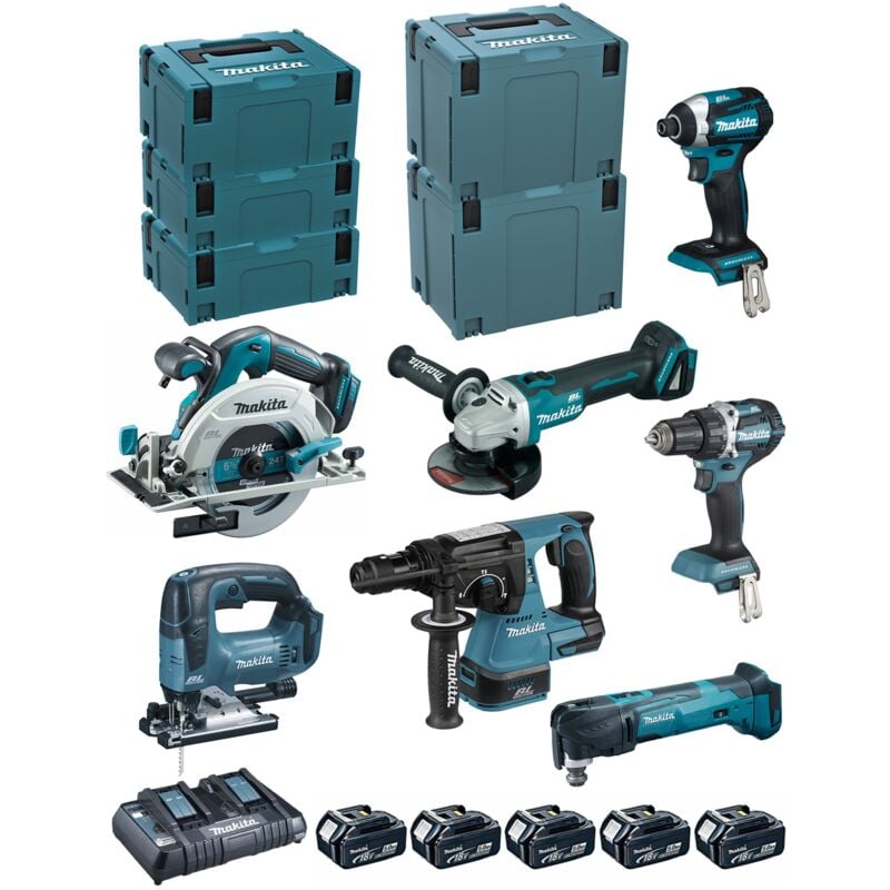 foto del prodotto makita - kit dlx7014ptj ddf484 dtd154 dga506 dhr243 dtm51 djv182 dhs680 5x5,0ah dc18rd 2xmakpac 2 makpac 3 2xmakpac 4