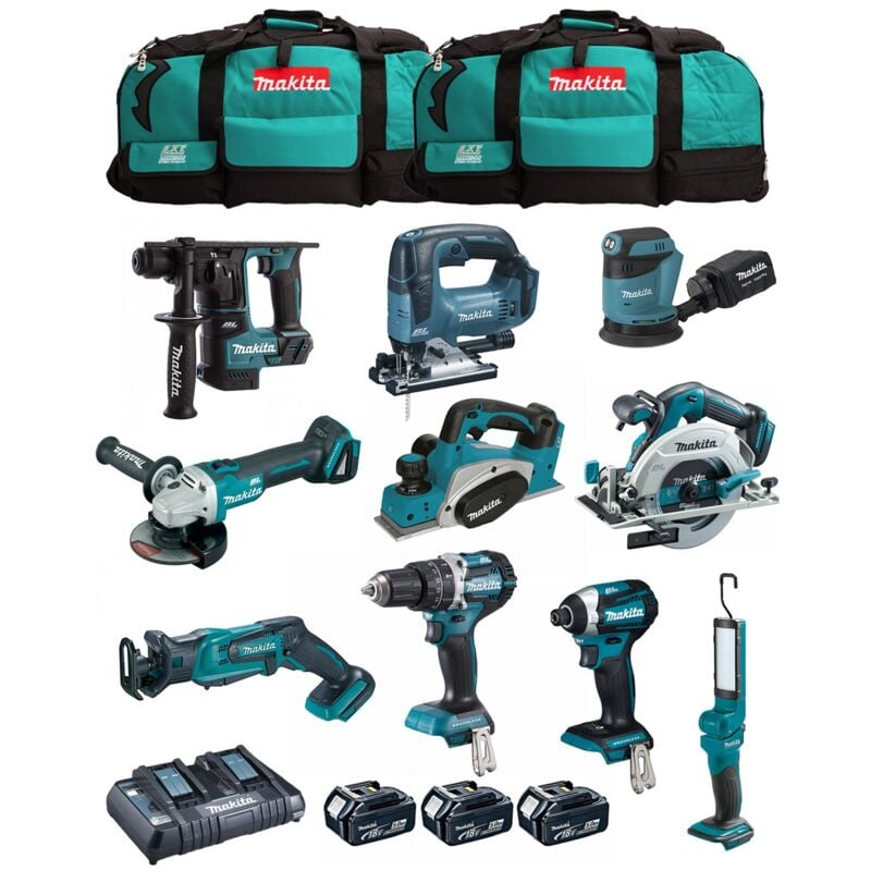 foto del prodotto makita kit mk1004 dhp484 dtd154 dhr171 dga504 djr183 dbo180 djv182 dhs680 dml801 dkp180 3x5,0ah dc18rd 2xlxt600 