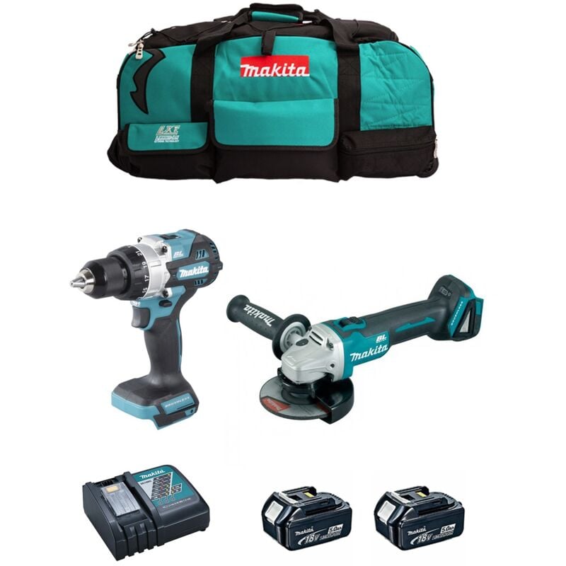foto del prodotto makita kit mk217 dhp486 dga504 2 x 5,0 ah dc18rc lxt600
