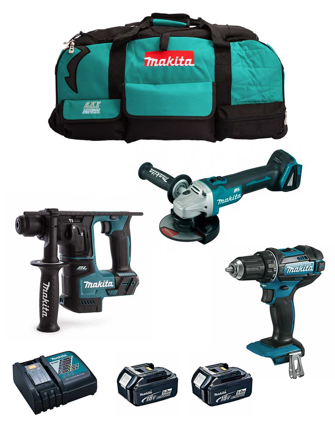 foto del prodotto makita kit mk301 ddf482 dhr171 dga504 2 x.. 8435587916291
