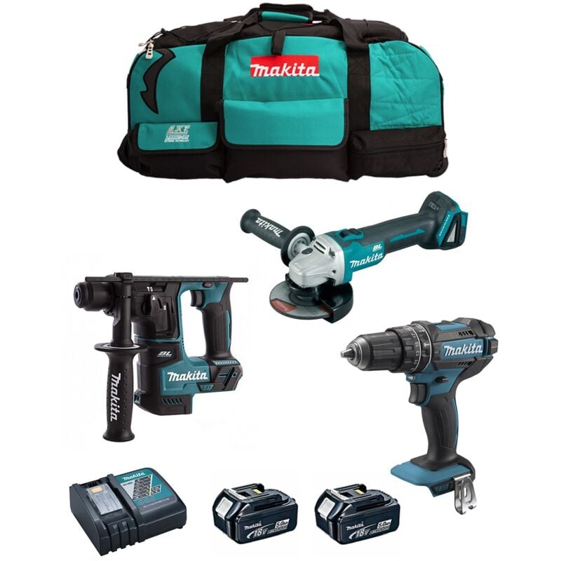foto del prodotto makita kit mk306 dhp482 dhr171 dga504 2 x 5,0 ah dc18rc lxt600 